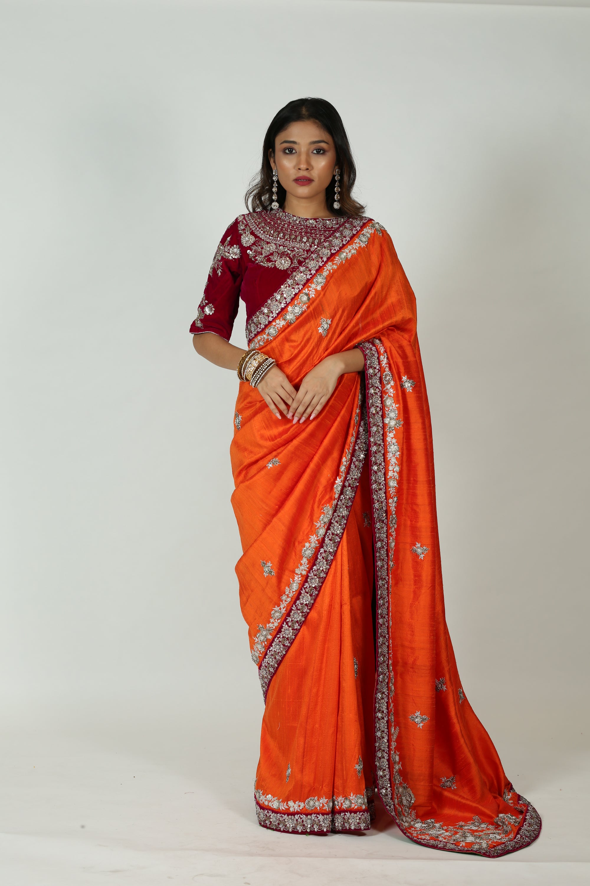 Maroon And Orange Saree