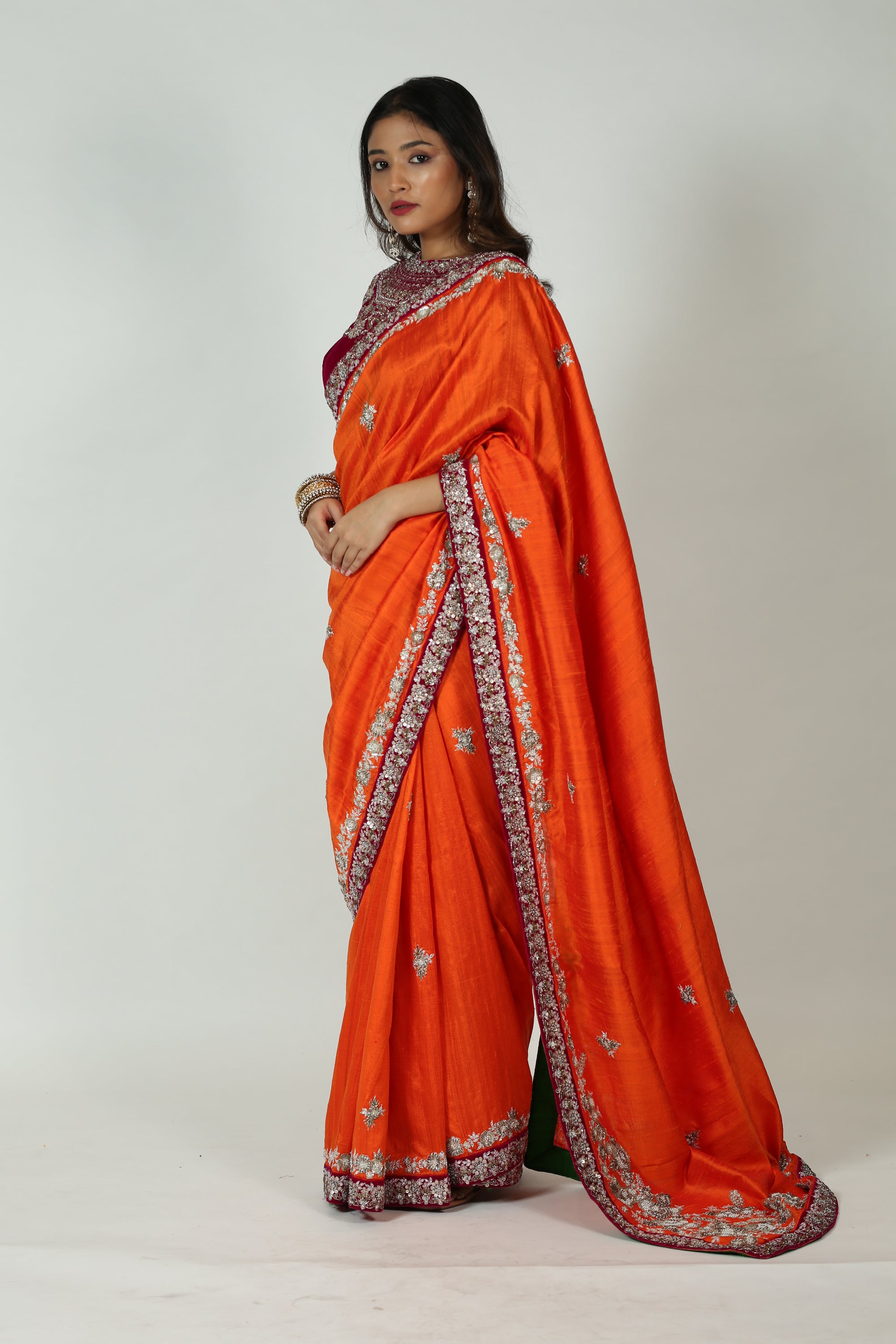 Maroon And Orange Saree
