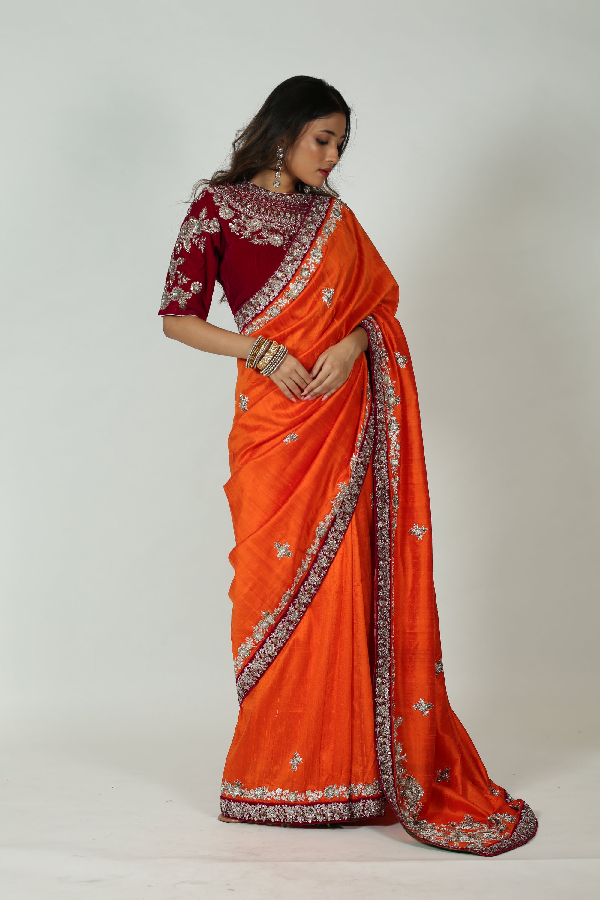Maroon And Orange Saree