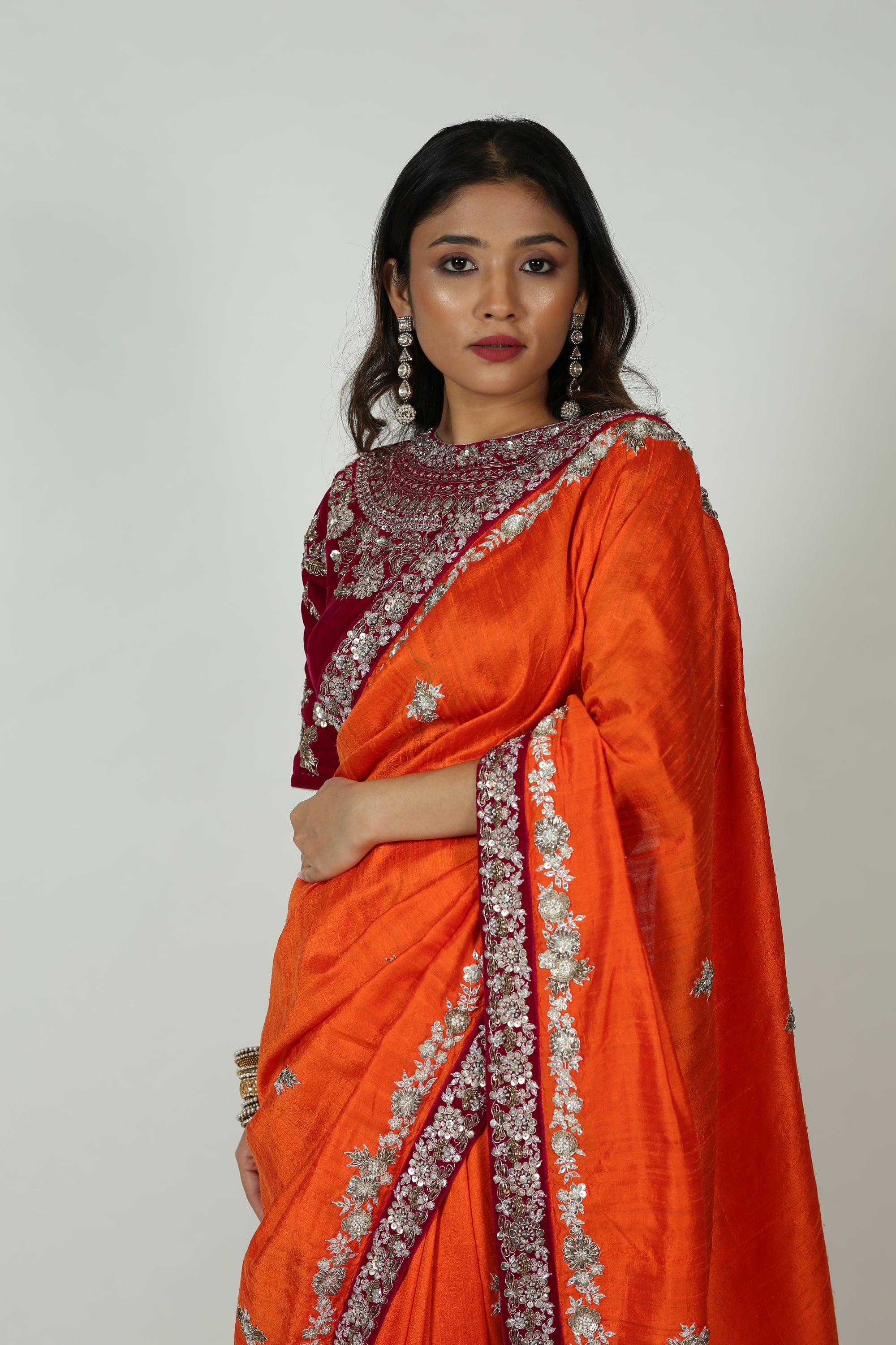 Maroon And Orange Saree