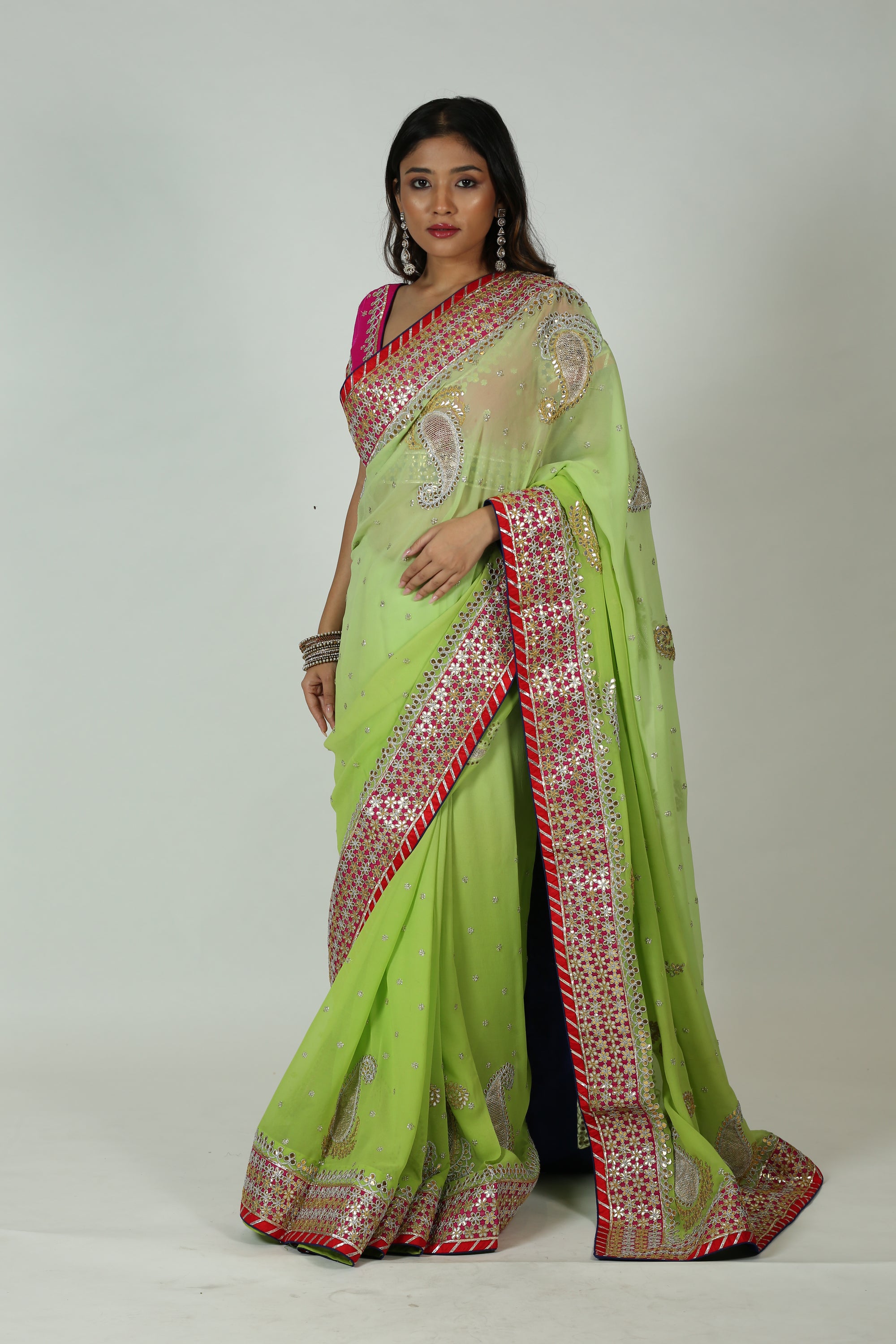 Green And Pink Saree