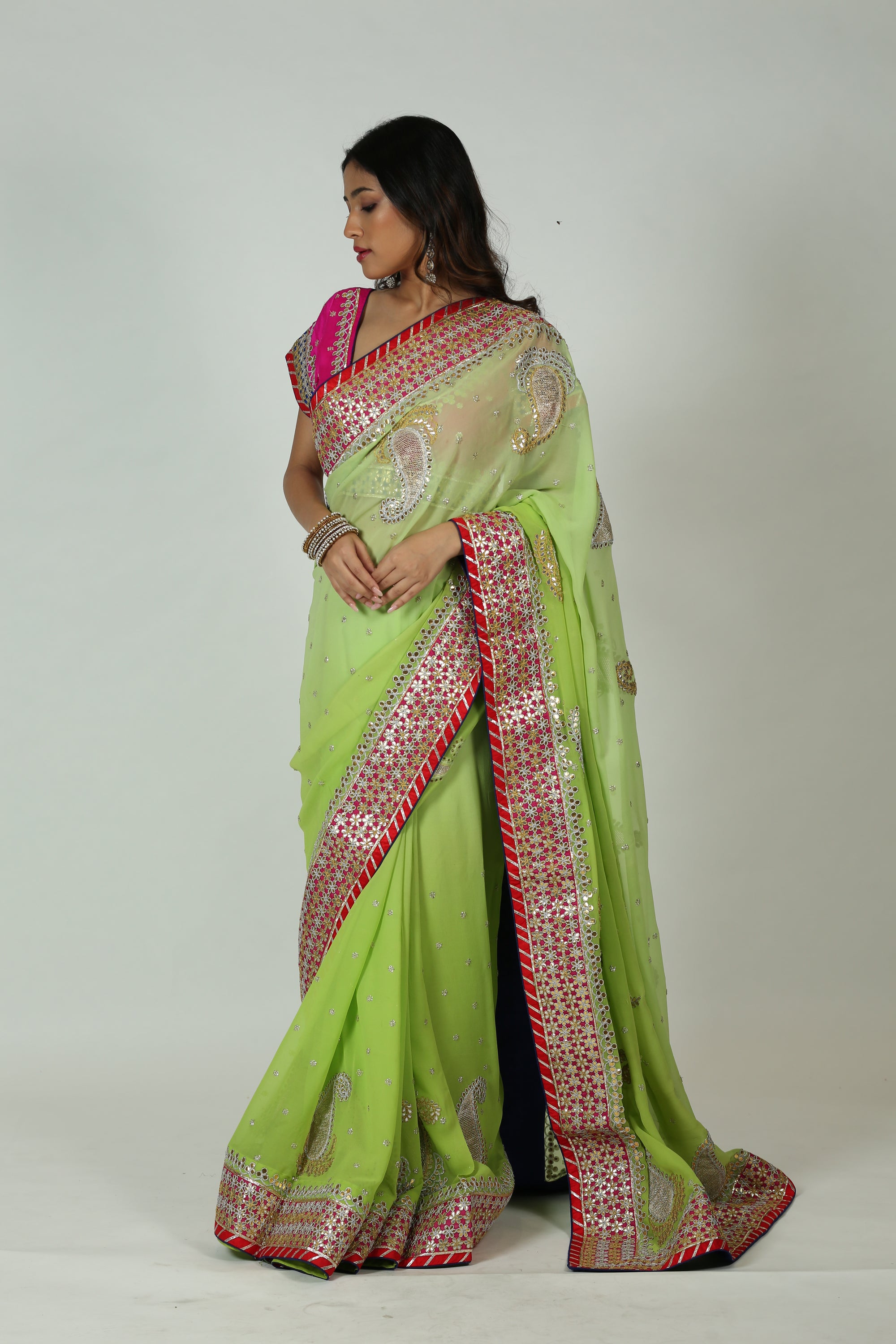 Green And Pink Saree