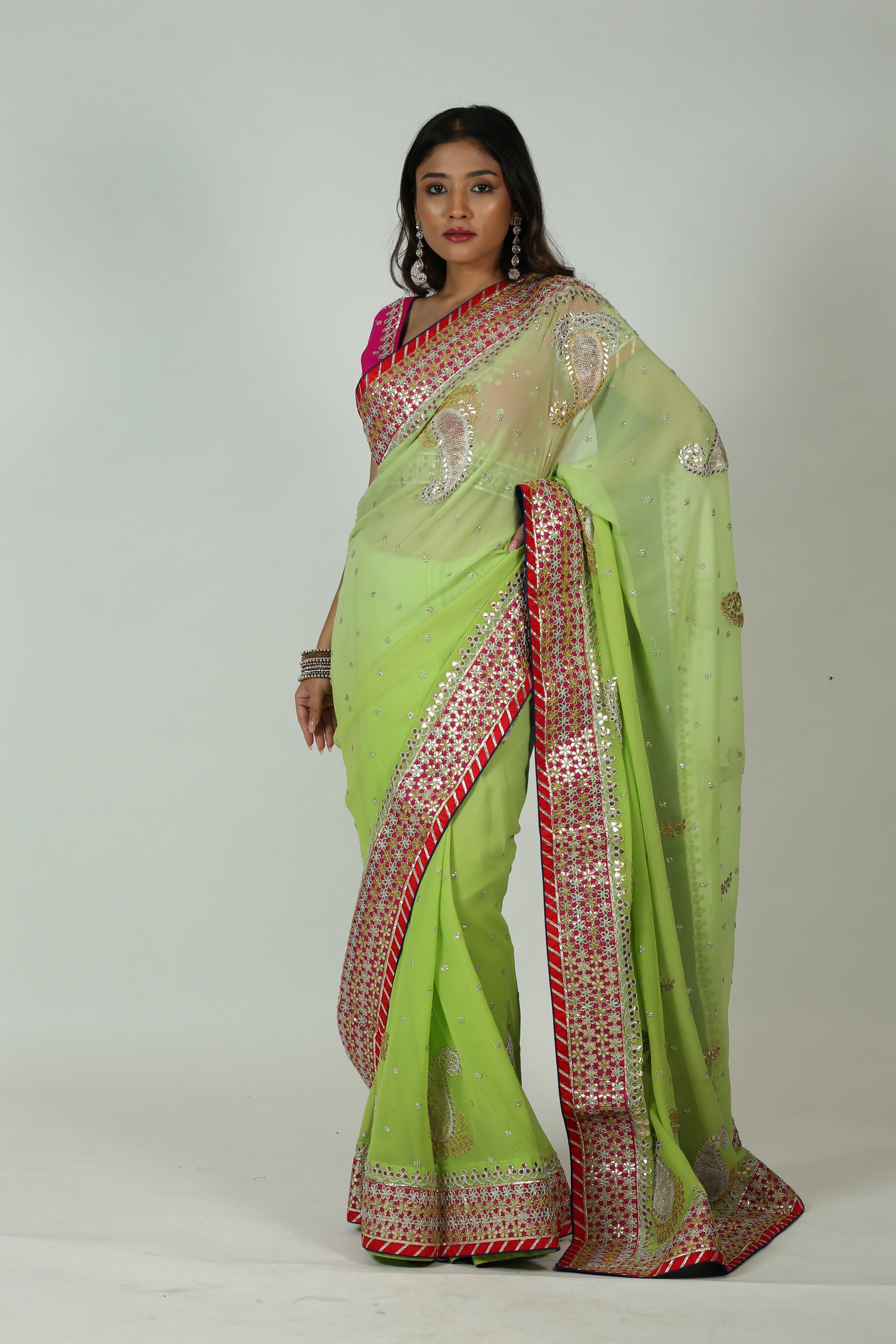 Green And Pink Saree