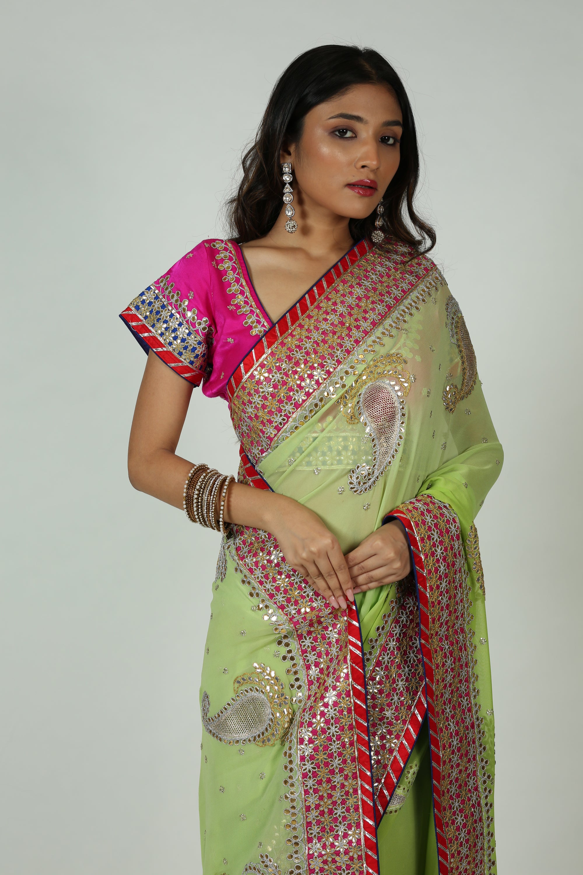 Green And Pink Saree