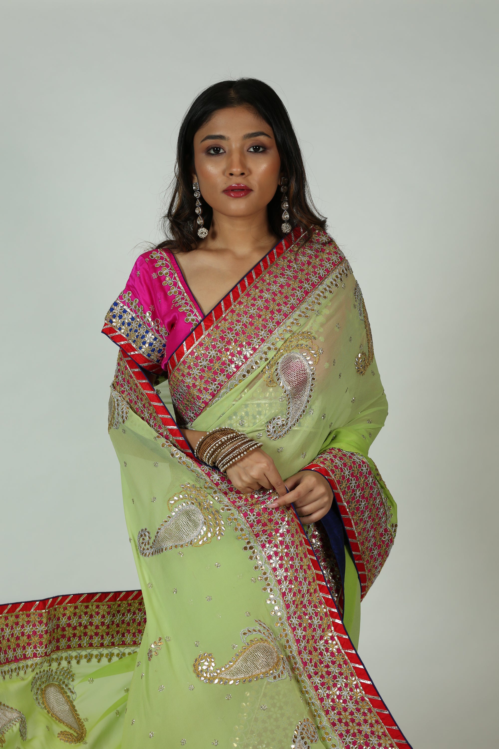 Green And Pink Saree