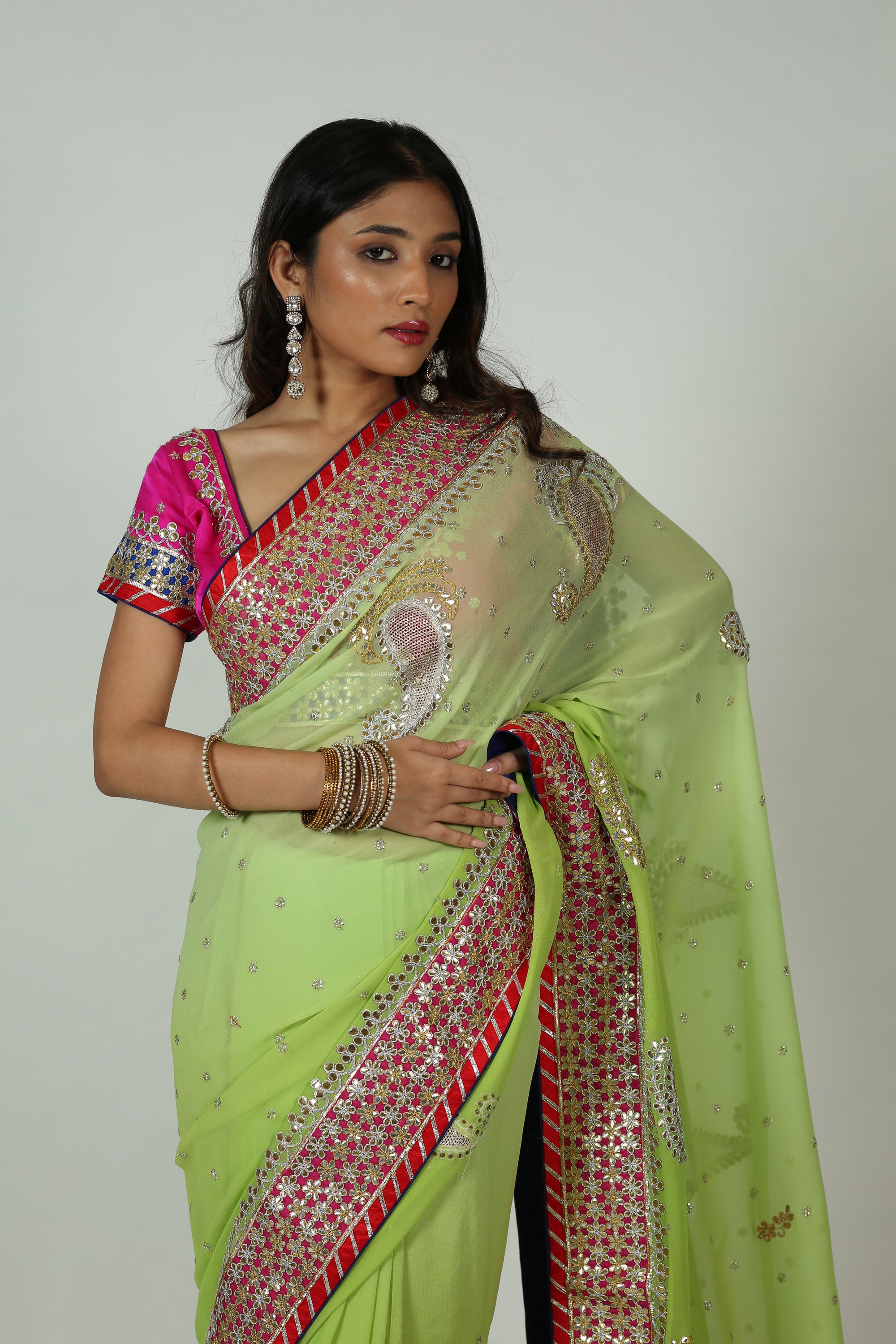 Green And Pink Saree