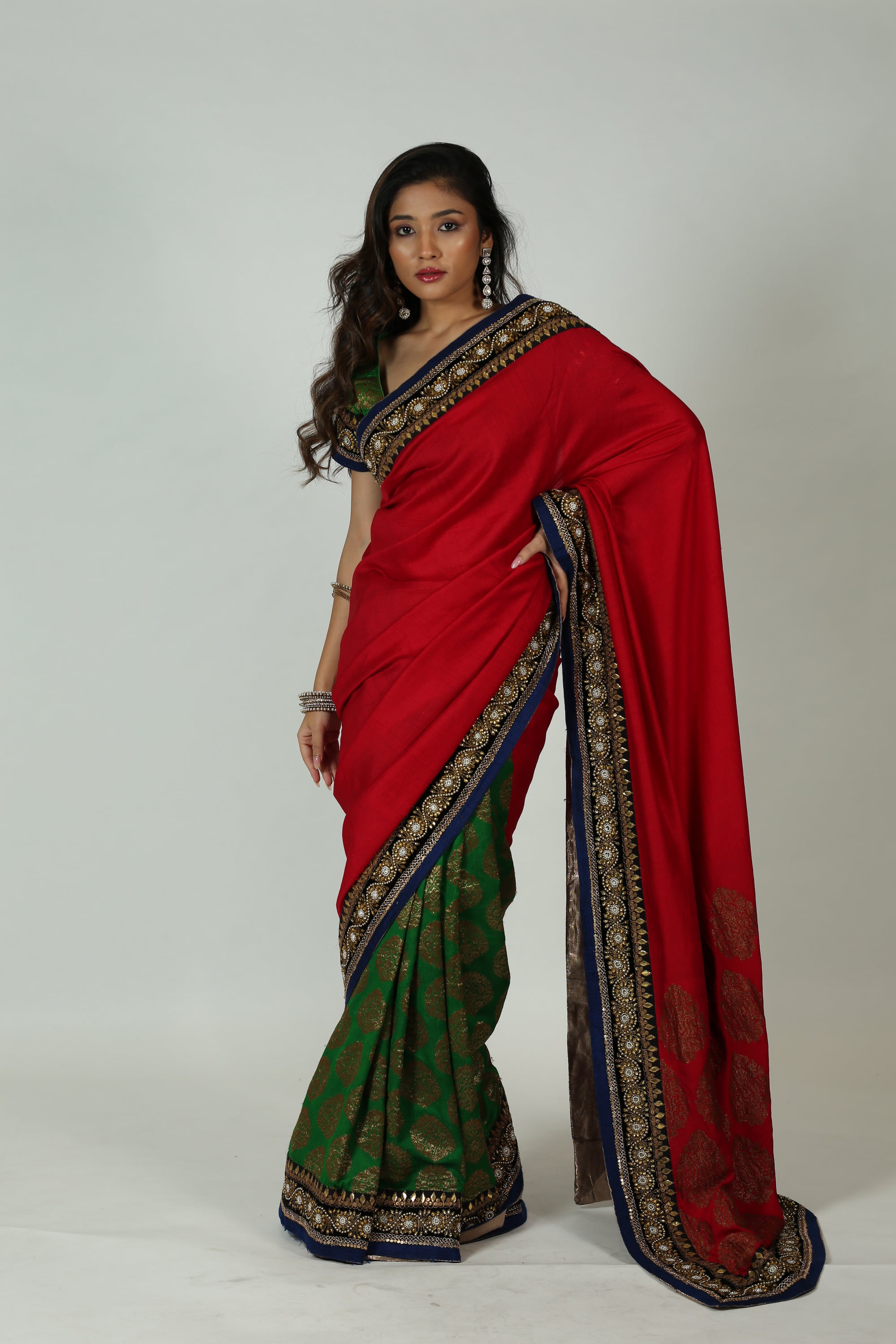 Green And Red Saree