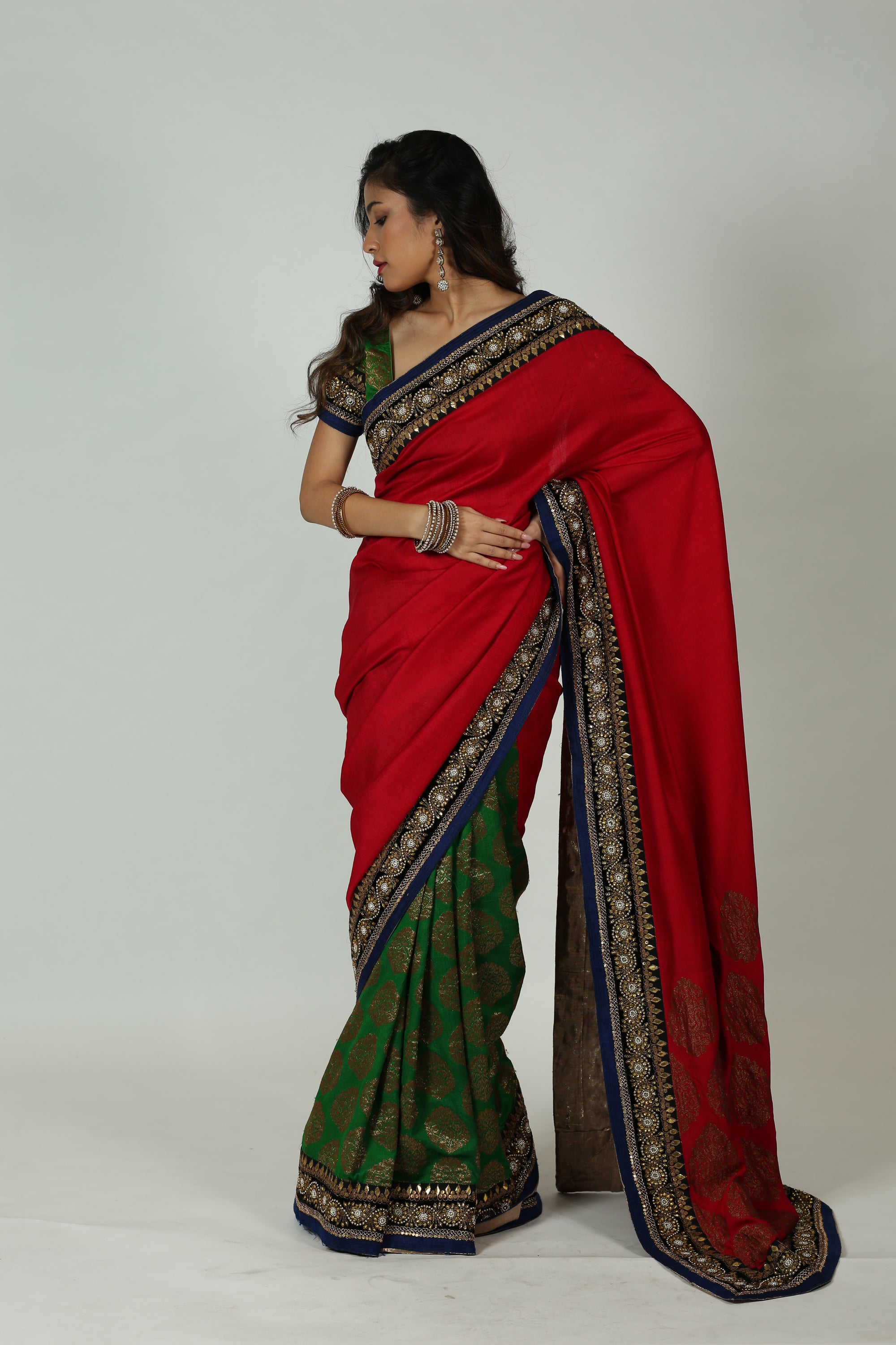 Green And Red Saree