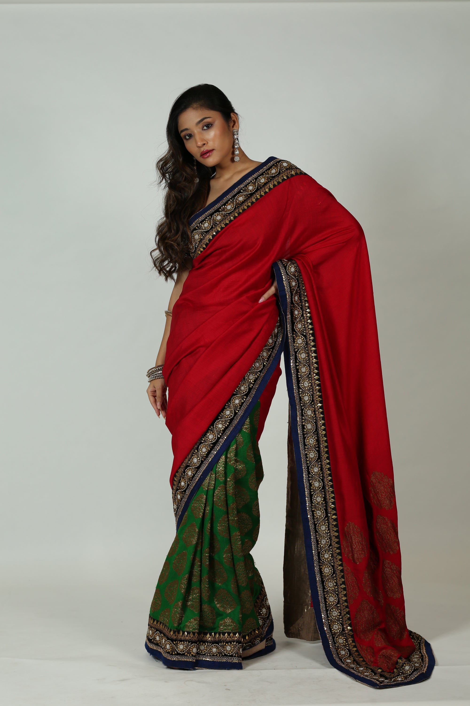 Green And Red Saree